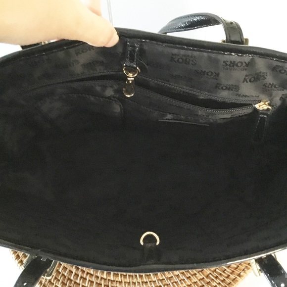 Michael Kors Black Shoulder Bag Purse Embossed Monogram Tote - Picture 7 of 8